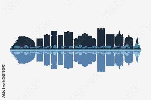 Photos Surat, India skyline silhouette with modern landmarks reflection on white background in minimalist style