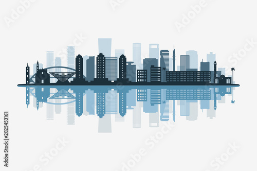 Photos Tel Aviv, Israel skyline silhouette with modern landmarks reflection on white background in minimalist style