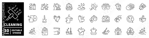 Collection of cleaning icons for household chores and hygiene tasks