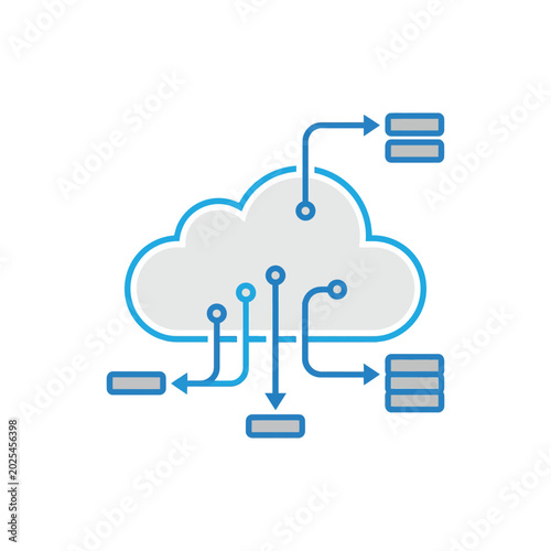 Quadro su tela Cloud Computing Network, Central Cloud With Connected Servers And Database Nodes