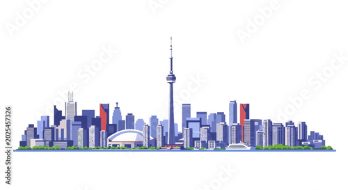 Cuadro en lienzo Toronto Skyline Cityscape Illustration - CN Tower Landmark