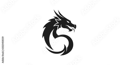Fotografie Minimalist black dragon silhouette logo design isolated on a white background