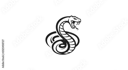 Quadro su tela Aggressive coiled snake mascot logo design in black and white vector style