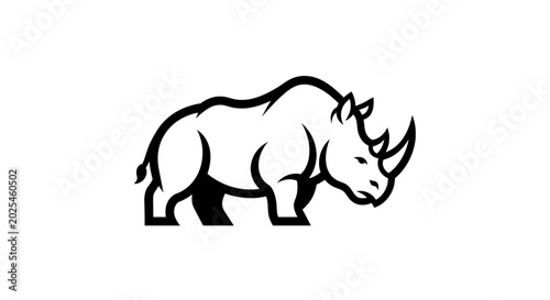 Bild auf Leinwand A minimalist black and white illustration of a rhinoceros with two horns