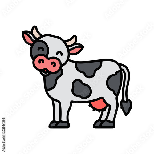 Cartoon Holstein Cow Standing On White Stock Vector
