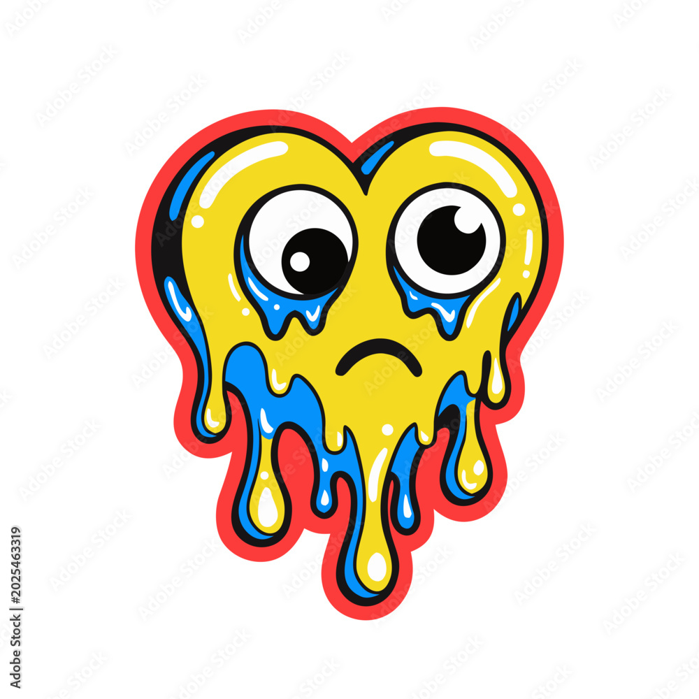 Naklejka premium Crying Melting Heart Character Sticker Vector Illustration Graphic Art