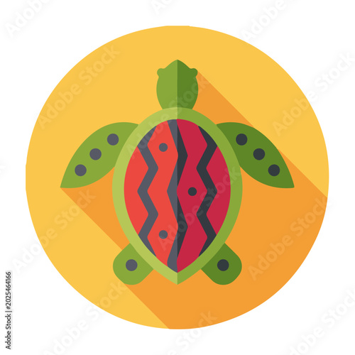 Green turtle swimming with long shadow flat design icon