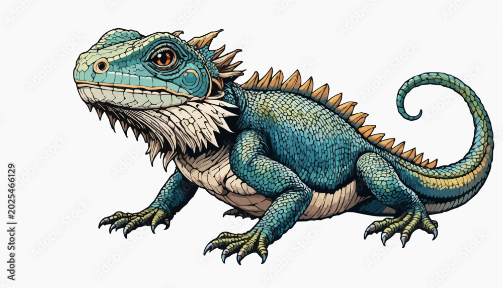 Fototapeta premium Bearded dragon vector art illustration, isolated on white background 
