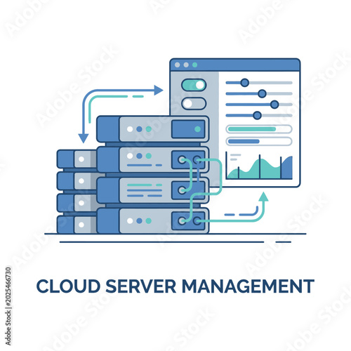 Tableau sur toile Cloud Server Management Dashboard With Server Racks, Performance Charts, Data Sy