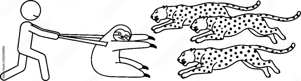 Fototapeta premium Rescuing slow sloth from three chasing cheetahs