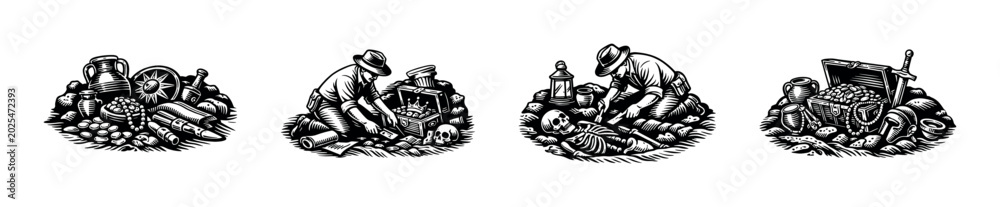 Fototapeta premium Archaeologist unearthing ancient treasures and human remains from a dig site