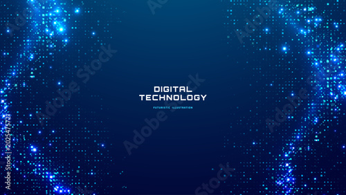 Bild auf Leinwand Abstract navy technology background with luminous digital pixel pattern and glowing dot grid texture
