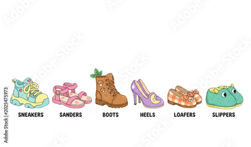 Photos Cute shoes types illustration set fashion footwear vector collection