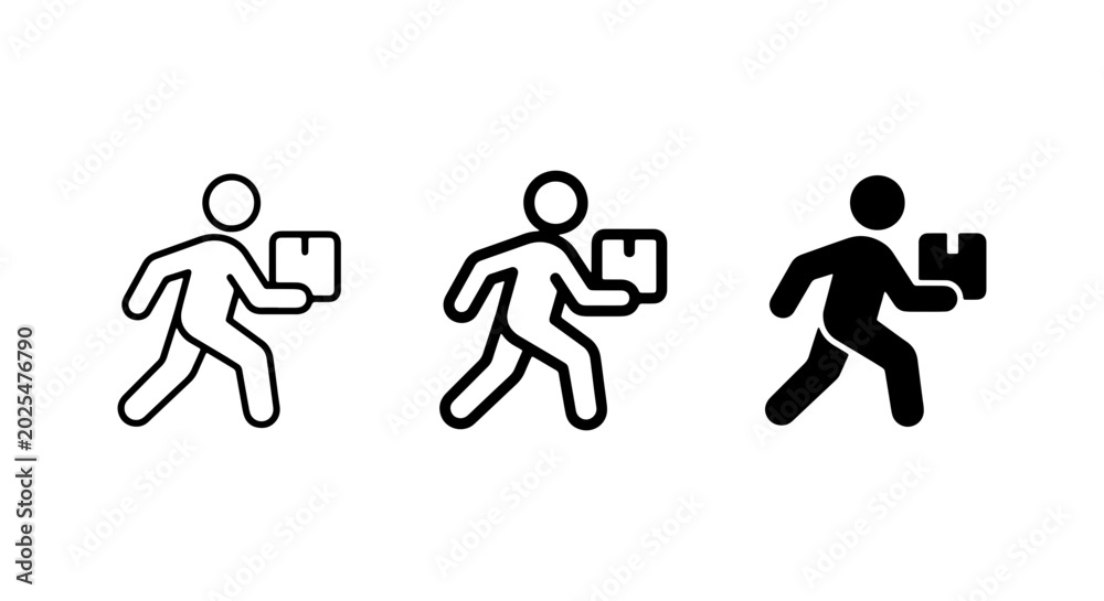 Fototapeta premium Delivery Person Icons, Courier Service Symbols, Package Shipping Vector Graphics, Express Logistics Icons