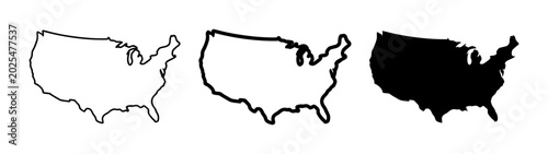 Schilderij op canvas Minimalist United States Map Outline Silhouette Set for Geographic Design Projec