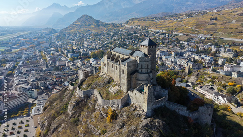 Photos Aerial View of Valère Basilica in Sion, Valais, Switzerland