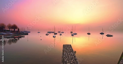  Landscape at dawn in Lesa on Lake Maggiore, Italy.