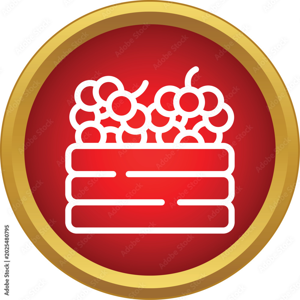 Obraz premium Crate full of grapes in a red and gold circle icon