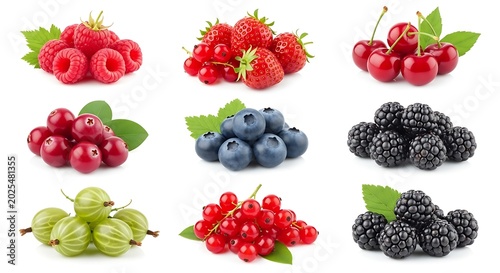 Collection of fresh ripe berries and fruits including strawberries raspberries and blackberries
