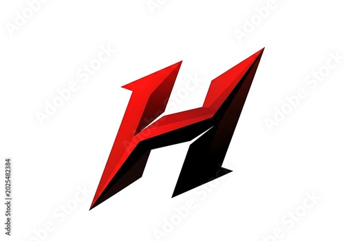 Sharp letter h logo design with red and black metallic style