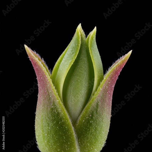 Detailed macro view of the specialized floral structure, highlighting the unique pistil leaf formation within the developing flower bud ,anatomy ,study ,generative