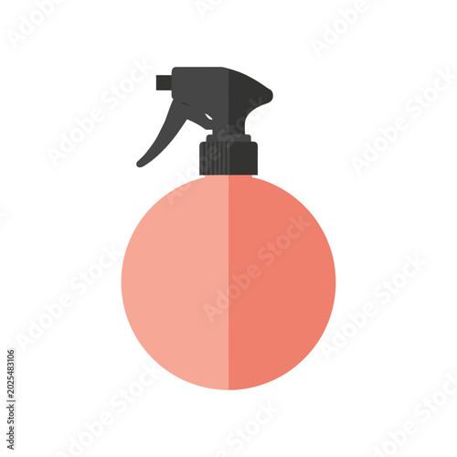 Pink round spray bottle with black trigger sprayer isolated on a plain white background