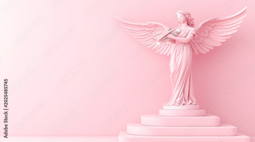 Fototapeta premium Pink angel statue on a tiered pedestal
