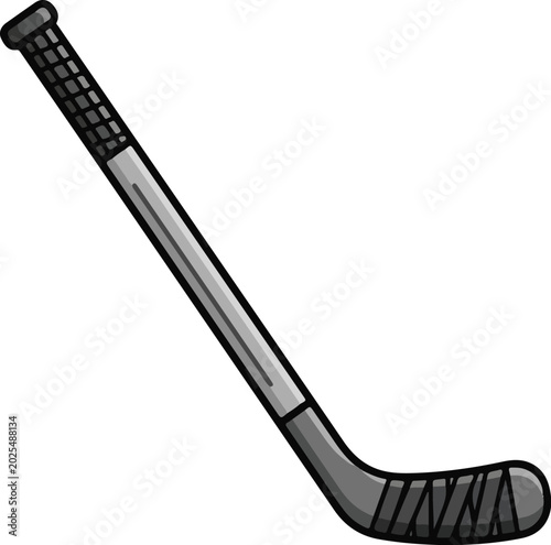 Ice hockey stick vector icon. Grey sports equipment illustration. Taped hockey blade. Athlete gear. Winter sports graphic. Professional hockey stick design. Flat vector cartoon style. Isolated hockey 