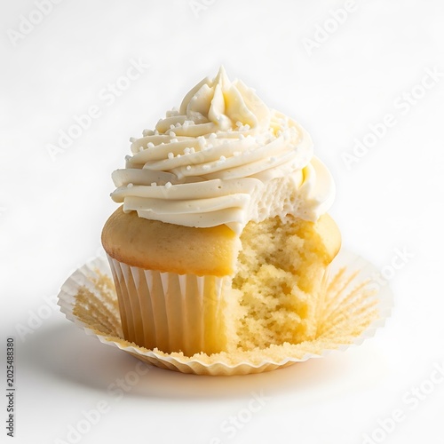 Bitten Vanilla Cupcake with White Buttercream Frosting