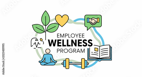 Employee Wellness Program concept typography banner with health and fitness lifestyle icons. Minimalist vector illustration.