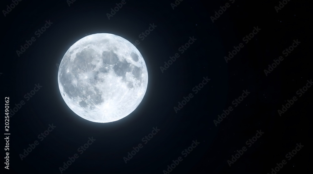 Fototapeta premium Stunning full moon brightly illuminating the dark night sky, showcasing its majestic surface details and an ethereal glow, a captivating celestial sight for premium stock