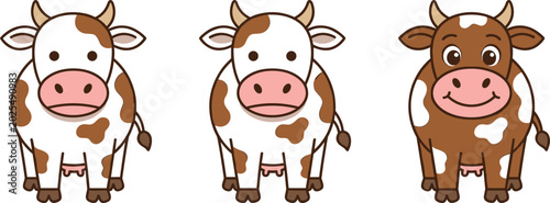 Canvas Print Funny Farm Cow Mascot Set Featuring Cute Dairy Animal Cartoon Characters with Mi