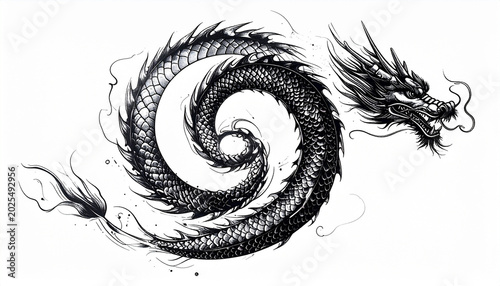 Black and white dragon illustration