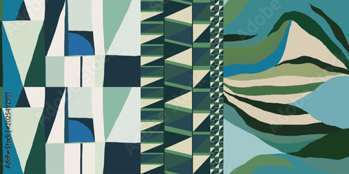 Cuadro en lienzo Modern abstract geometric shapes and leaves print