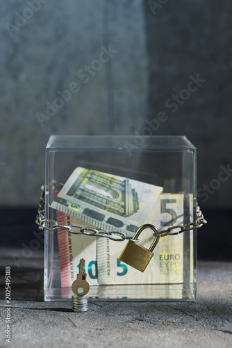 Secure Euro Savings in Locked Cube with Key for Copyspace