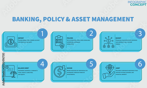 The Accounting vector icon infographic with a 6 option or step design. Infographics for business concepts.