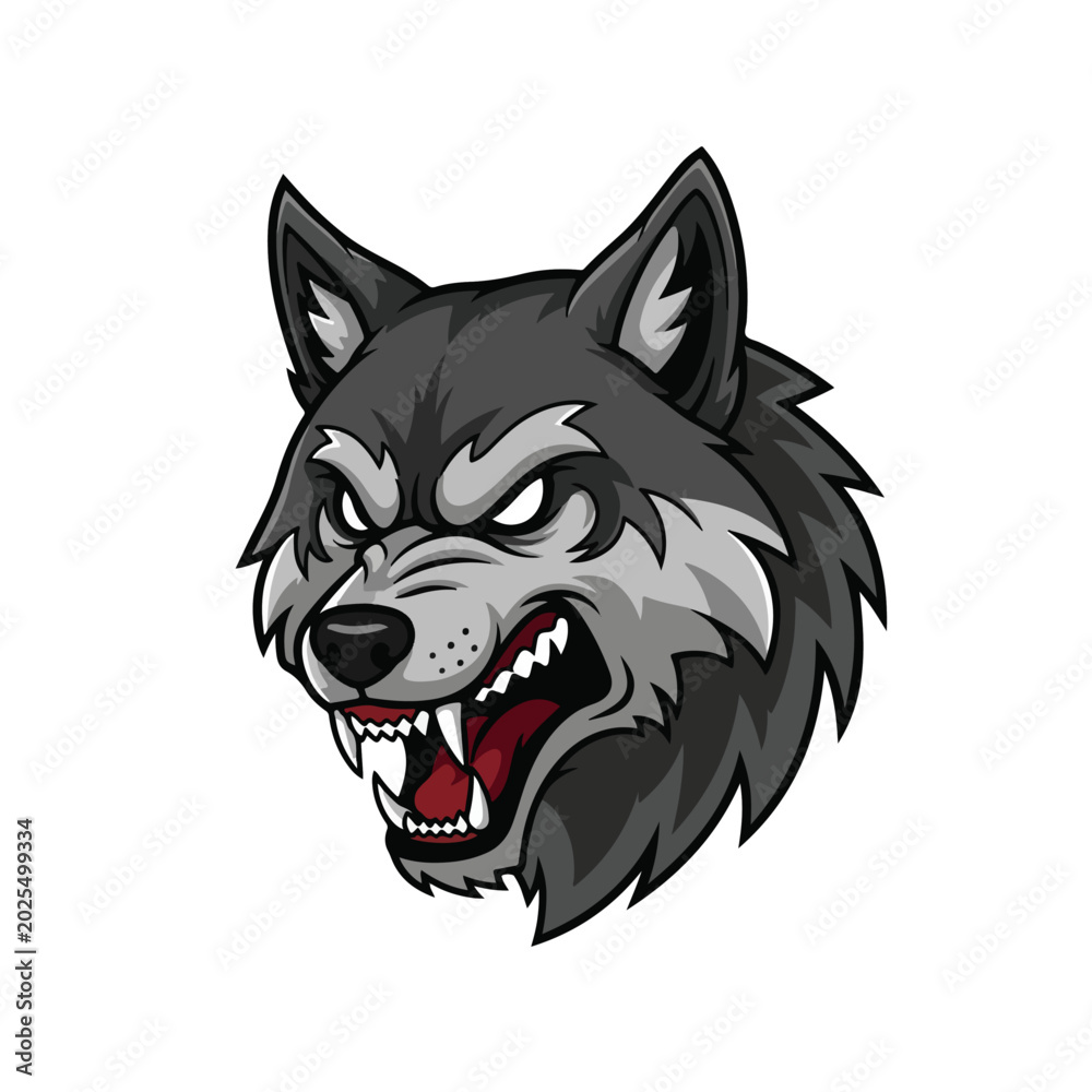 Obraz premium Aggressive Gray Wolf Mascot Head Vector Illustration
