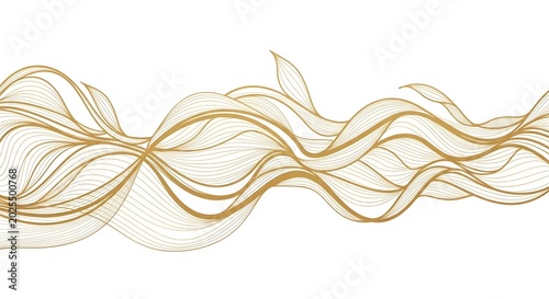 Abstract golden wave lines isolated on white background