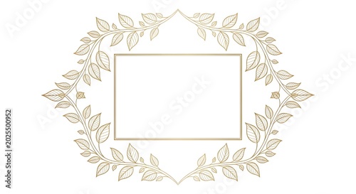 Elegant golden floral frame with leaves isolated on white background