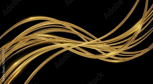 Abstract golden wave lines on black background
