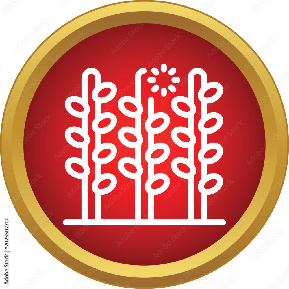 Fototapeta premium Growing agricultural crop plants in a red circle icon, emphasizing farming and harvest