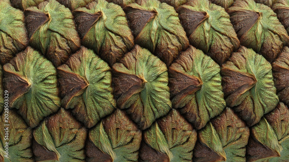 Obraz premium Fresh Green Pineapple Skin Textured Background Healthy Food Concept