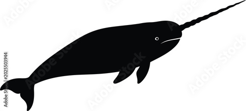 Valokuva Black narwhal silhouette with tusk