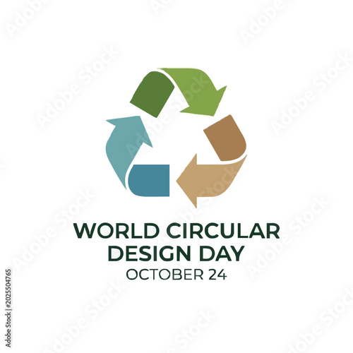 World Circular Design Day illustration. Multi-colored recycle symbol for October twenty fourth sustainability event.