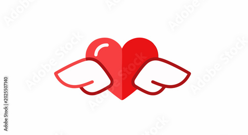 A stylized heart with white wings and gradient red colors