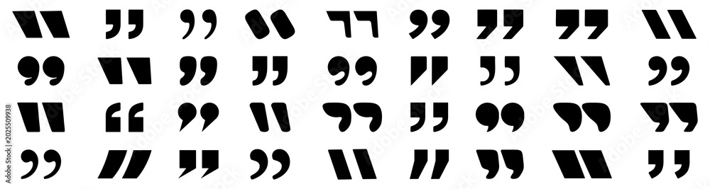 Fototapeta premium Quote mark collection in black. Set of speech punctuation and citation symbol elements