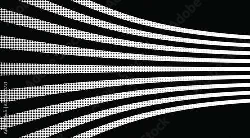 Fotografie Abstract monochrome halftone gradient striped background with converging curved lines and op art effect vector background