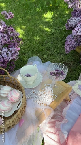 Cozy Spring Picnic With Lilac Flowers Video