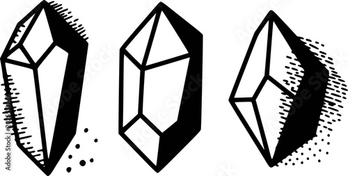 Konstfotografi Hand-drawn black and white crystal with textured shading and dots mineral rock g