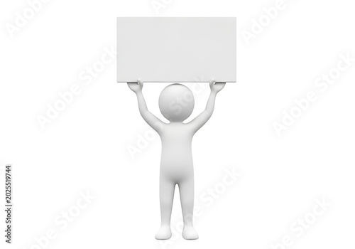 3d cartoon person holding blank sign or poster